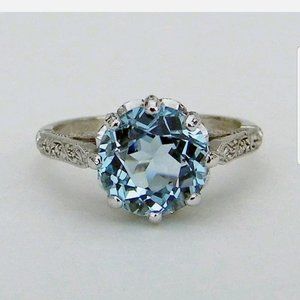 18k WHITE GOLD OVER S925 STAMPED AQUAMARINE RING